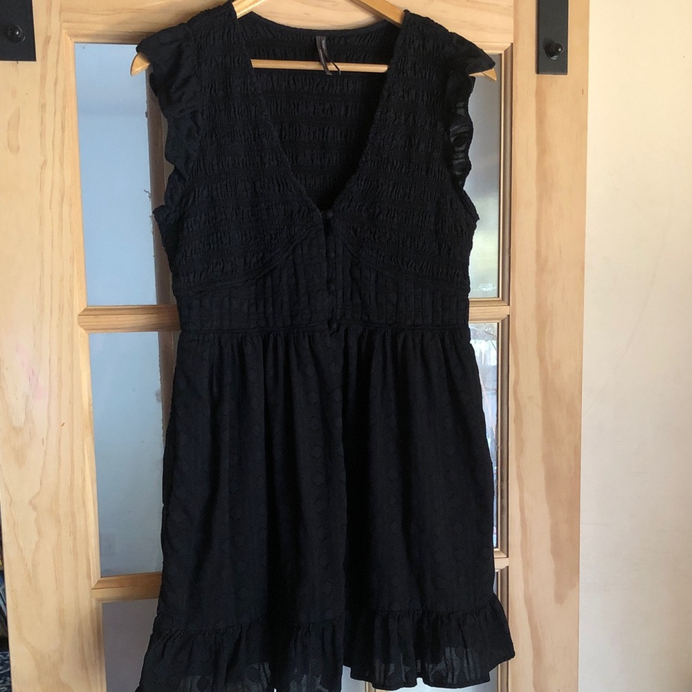 Anthropologie Black Ruffled Mini Dress
